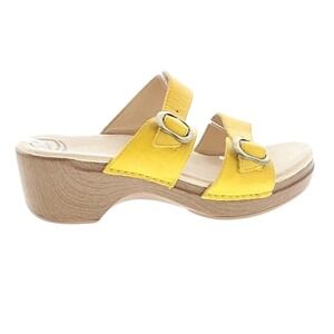 Dansko Sophie Sandals Shoes Womens EU 40/US 9 Yellow Leather Double Buckle Wedge